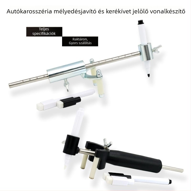 Autólemez javító és horpadás javító eszköz kerékív vonal behúzásához, vonalrajz adatokkal, az eredeti festés helyreállítása