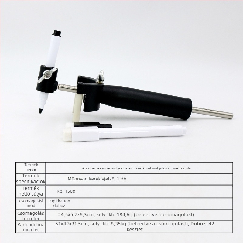 Autólemez javító és horpadás javító eszköz kerékív vonal behúzásához, vonalrajz adatokkal, az eredeti festés helyreállítása