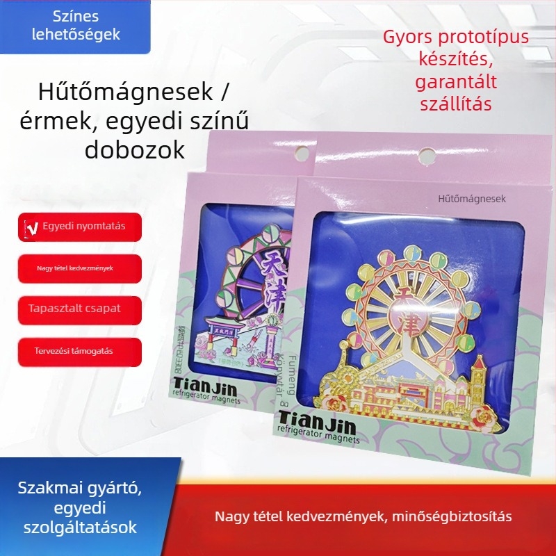 Testreszabható hűtőmágnes ablakos csomagoló doboz kampóval – PVC ablak, 350 g papír, logónyomtatás (offset, szitanyomás, relief, UV)