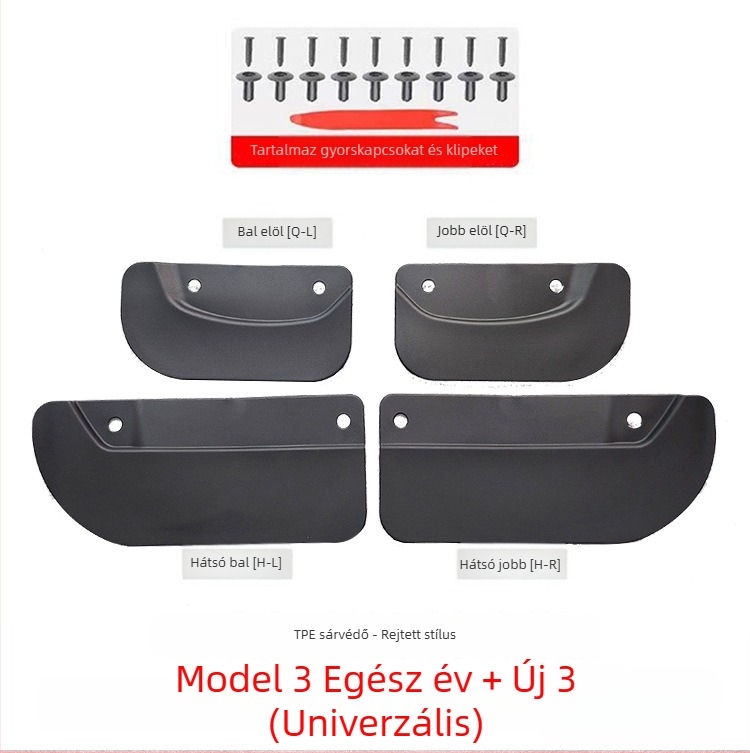 Tesla Model 3/Y TPE kerékvédők, első és hátsó sárvédők, fúrás nélkül, modell TSL-YC