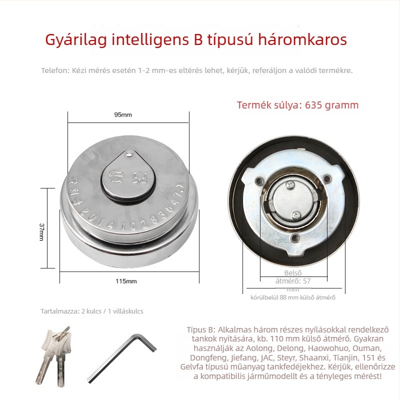 Teherautó üzemanyag-tankfedél antifurt zármechanizmussal, univerzális porvédő burkolat, háromcsapos dizájn, nehéz teherautókhoz (Anyag: acél; Eredet: Henan tartomány; Márka: Loud; Kompatibilis modellek: nagy teherautó)