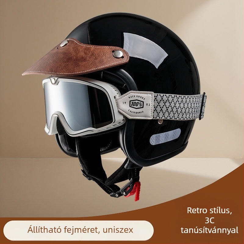 Retro védő motorkerékpár sisak buborékos vizorral, 3/4 sisak tavasz-nyárra, robogóhoz és cruisinghoz