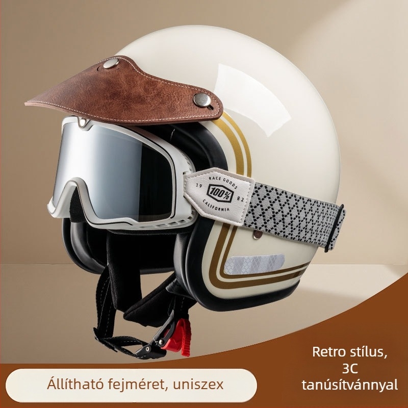 Retro védő motorkerékpár sisak buborékos vizorral, 3/4 sisak tavasz-nyárra, robogóhoz és cruisinghoz