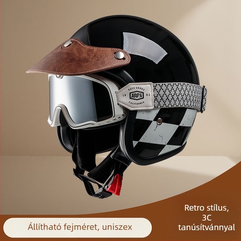 Retro védő motorkerékpár sisak buborékos vizorral, 3/4 sisak tavasz-nyárra, robogóhoz és cruisinghoz