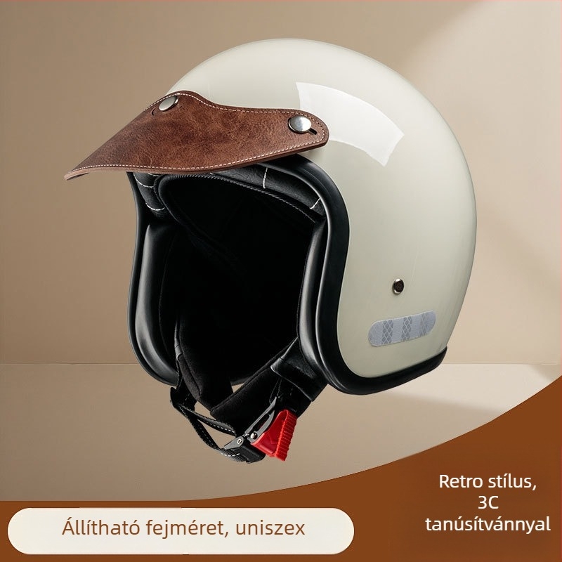 Retro védő motorkerékpár sisak buborékos vizorral, 3/4 sisak tavasz-nyárra, robogóhoz és cruisinghoz