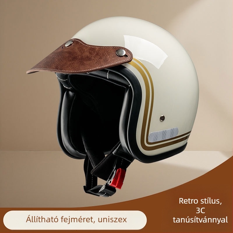 Retro védő motorkerékpár sisak buborékos vizorral, 3/4 sisak tavasz-nyárra, robogóhoz és cruisinghoz