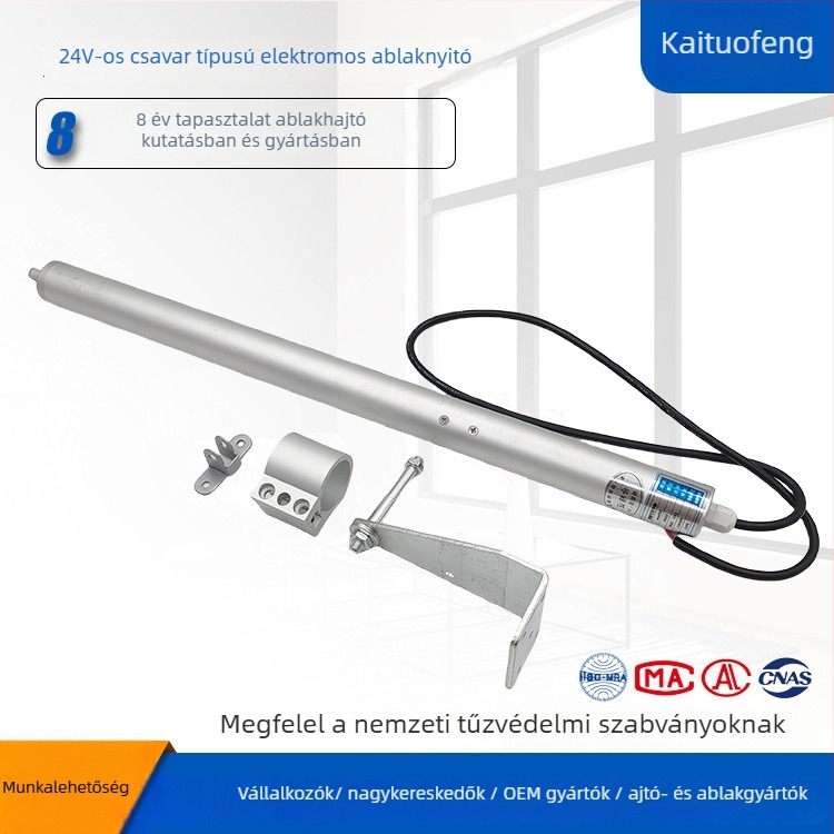24V-os csavaros típusú elektromos ablaknyitó tűzvédelmi összeköttetéssel a füstkivezető ablakokhoz
