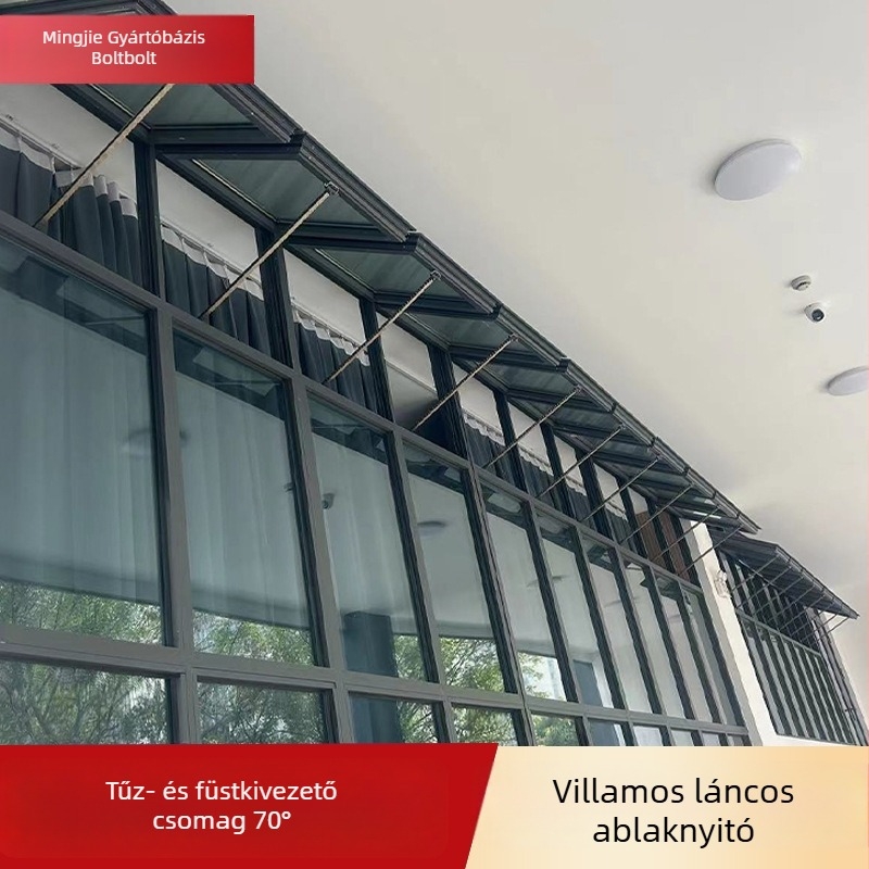 Távirányítós elektromos ablaknyitó, fúrás nélkül történő telepítés, füstkibocsátás, fém aktuátor