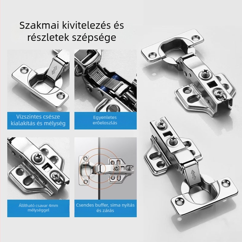 Gardrób-/szekrénypánt kétfokozatú nullaszögű egyenes karú, csillapítóval, rugóval, vasból