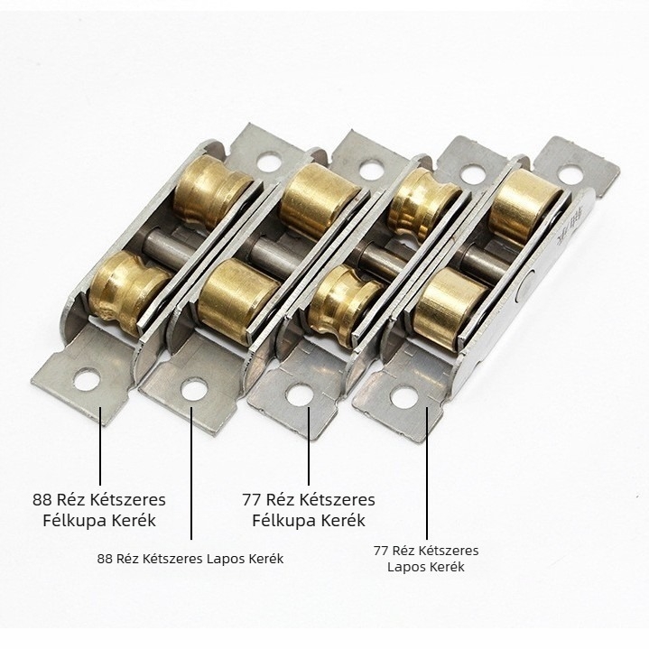 Hálóablak görgő rozsdamentes acélból réz koronggal, Modell 88, Kód 77/88, Hajlásszögű horony sugár 10, Teherbírás 50