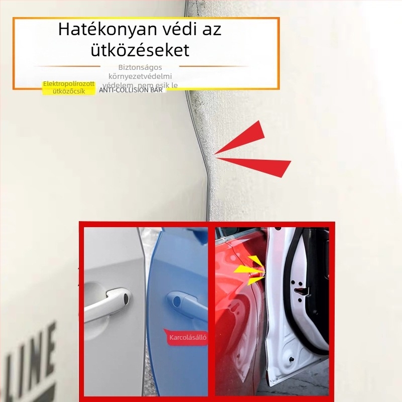Autó ajtó élvédő szalag, karcolás és ütközés elleni, elektroplattolt fényes él, rejtett rögzítés, PVC