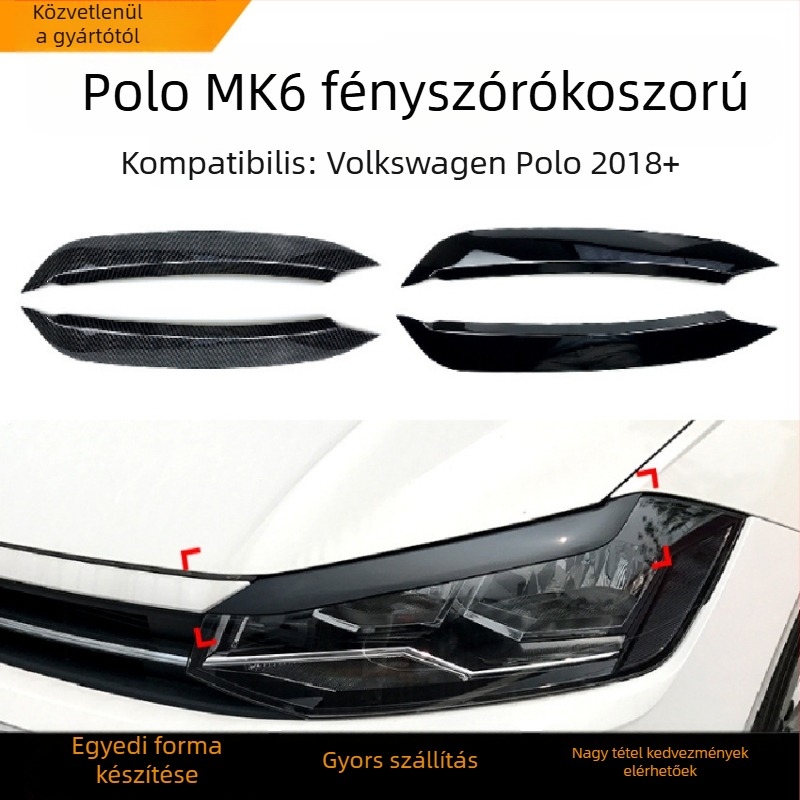 ABS első fényszóró szemöldök matrica VW Polo Mk6 2019+, AMP-Z márka, testreszabható külső módosítás