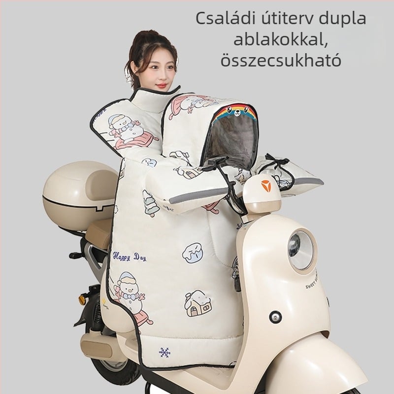 Szülő–gyermek elektromos jármű szélvédő takaró, téli fleece-béléssel, PVC anyagú, vízálló