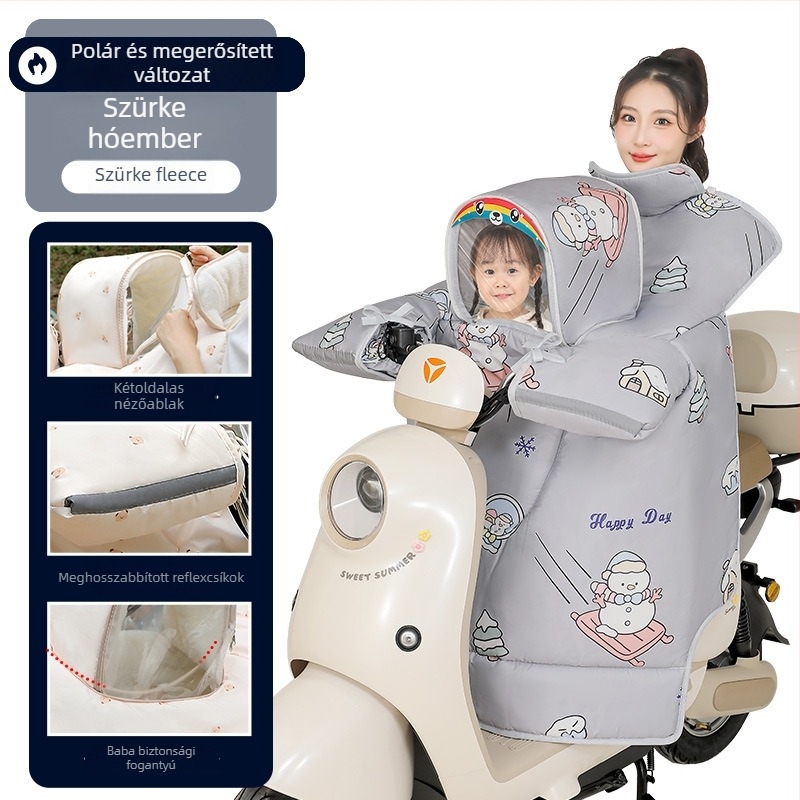 Szülő–gyermek elektromos jármű szélvédő takaró, téli fleece-béléssel, PVC anyagú, vízálló