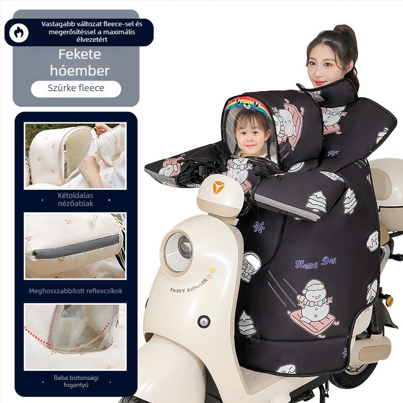 Szülő–gyermek elektromos jármű szélvédő takaró, téli fleece-béléssel, PVC anyagú, vízálló