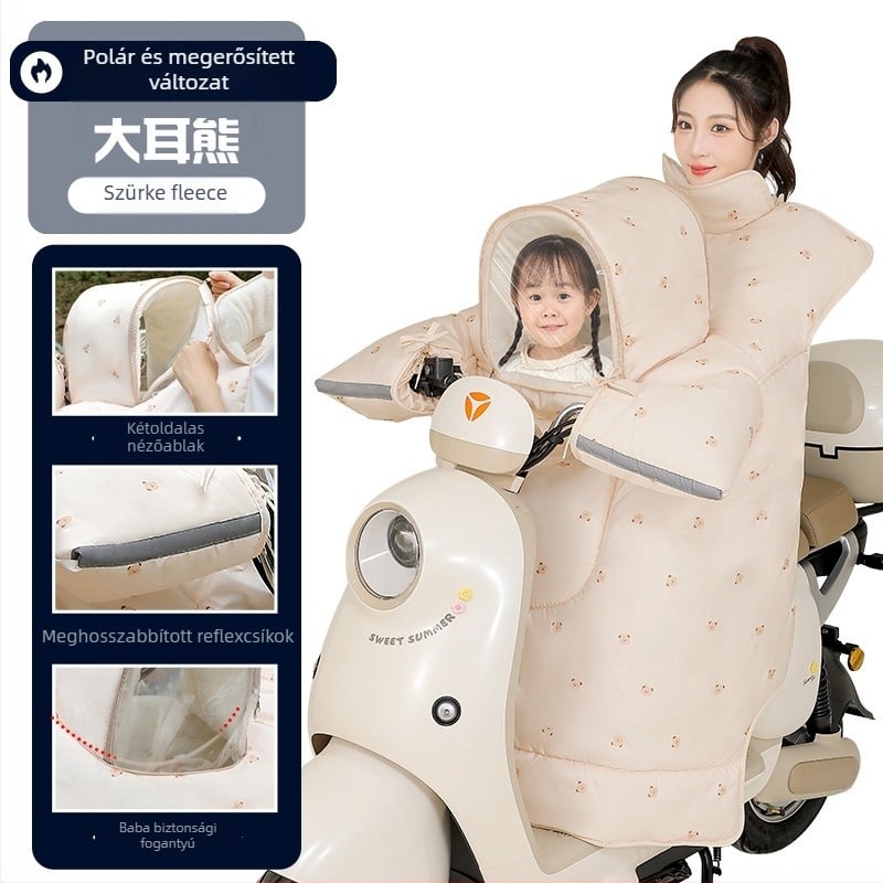 Szülő–gyermek elektromos jármű szélvédő takaró, téli fleece-béléssel, PVC anyagú, vízálló