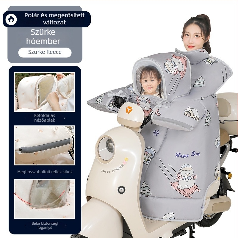 Szülő–gyermek elektromos jármű szélvédő takaró, téli fleece-béléssel, PVC anyagú, vízálló