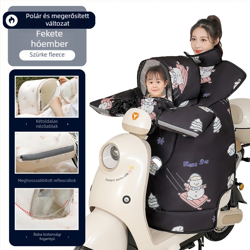 Szülő–gyermek elektromos jármű szélvédő takaró, téli fleece-béléssel, PVC anyagú, vízálló