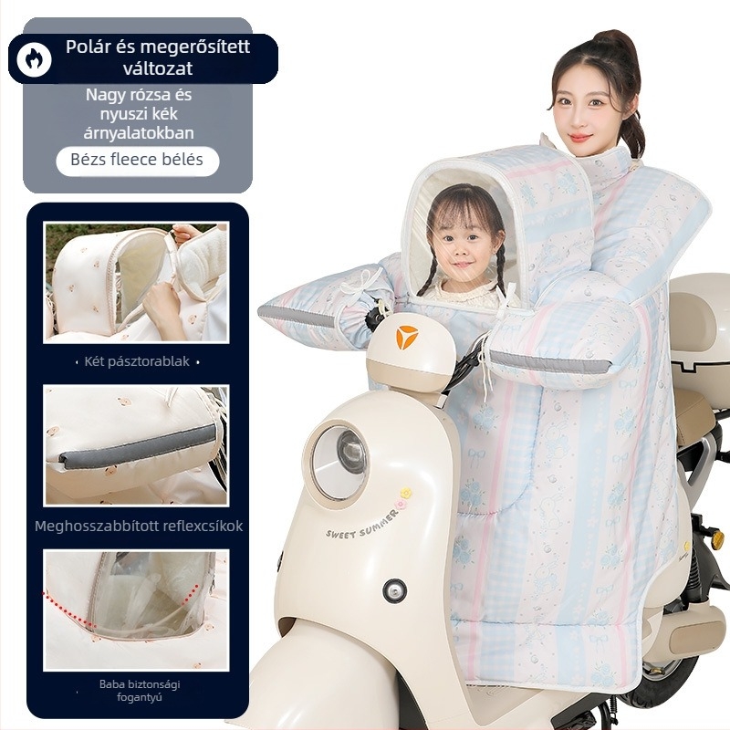 Szülő–gyermek elektromos jármű szélvédő takaró, téli fleece-béléssel, PVC anyagú, vízálló