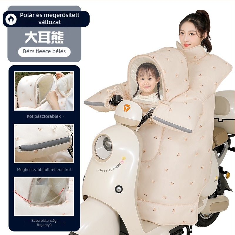 Szülő–gyermek elektromos jármű szélvédő takaró, téli fleece-béléssel, PVC anyagú, vízálló