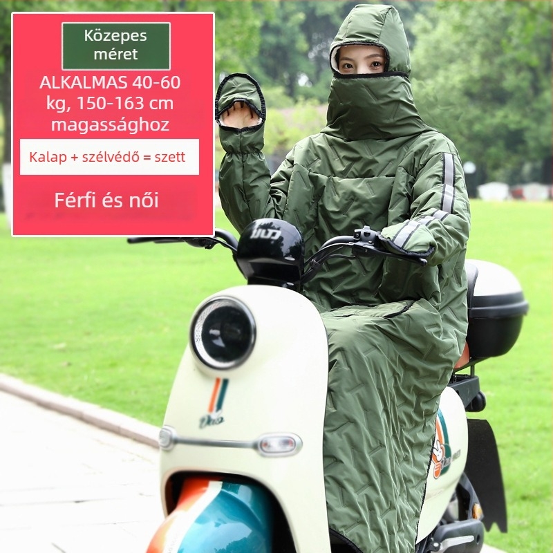 Szélvédő kabát elektromos járművekhez — poliészter anyag, vízálló, szélálló; tricikli, motorkerékpár és elektromos autó számára, felnőttek