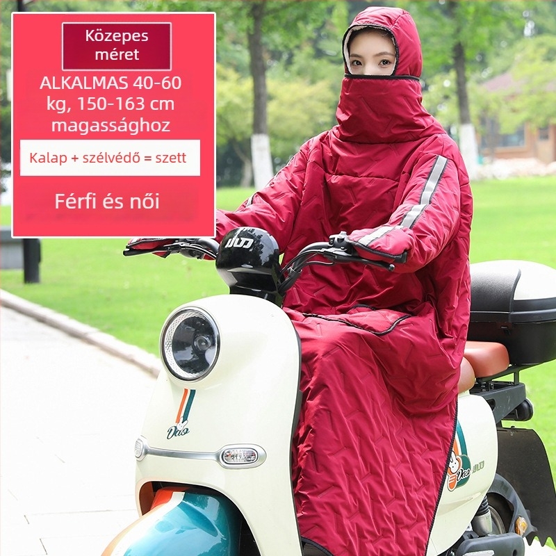 Szélvédő kabát elektromos járművekhez — poliészter anyag, vízálló, szélálló; tricikli, motorkerékpár és elektromos autó számára, felnőttek