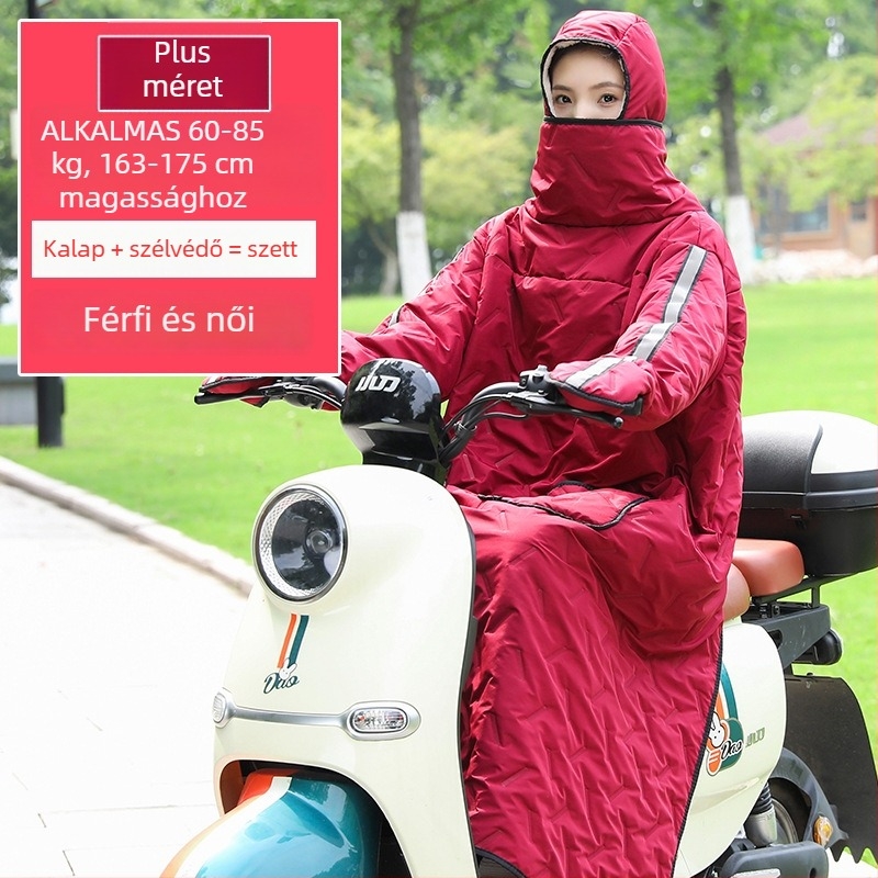 Szélvédő kabát elektromos járművekhez — poliészter anyag, vízálló, szélálló; tricikli, motorkerékpár és elektromos autó számára, felnőttek