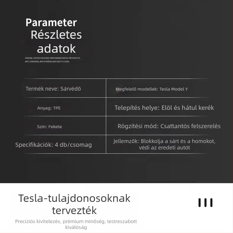 Tesla Model Y Első kerékvédő – speciális műanyag kerékvédő, 2021–
