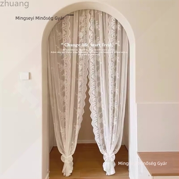 Francia csipkés ajtófüggöny, pamutfonalból, Zhuanhe – növények és virágok mintázat, fényáteresztő, nem átlátszó