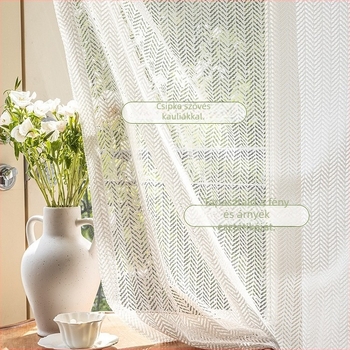 Fehér csipkés áttetsző függöny halcsont mintával, jacquard fonalból, nappalira, erkélyre és hálószobába, elválasztó függöny