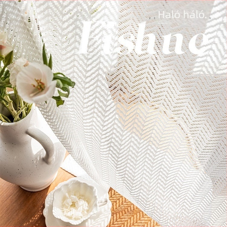 Fehér csipkés áttetsző függöny halcsont mintával, jacquard fonalból, nappalira, erkélyre és hálószobába, elválasztó függöny