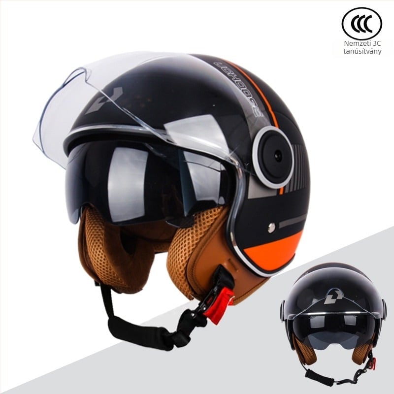 Motorkerékpár és elektromos jármű sisak, légáteresztő, kettős vizor, ABS anyag, 3C tanúsítvány, UV védelem