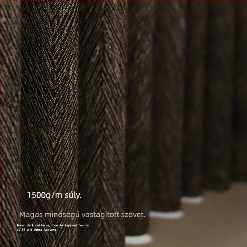 Olasz minimalist stílusú ablakfüggöny fishbone jacquard mintázatú Chenille anyagból, fényzár 71–90%, alkalmas sarokablakra és padlótól plafonig nyíló ablakokra