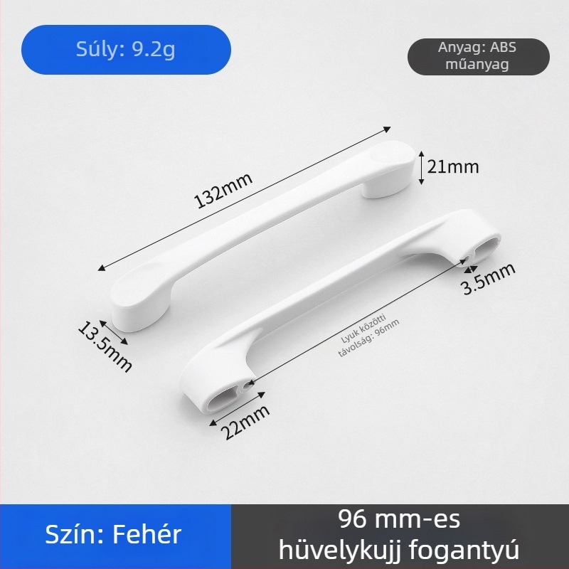 Szekrényajtó és fiók fogantyú, ívelt ABS műanyag, felületre szerelt, modern minimál stílus