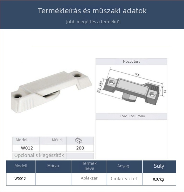 Ablakzár W012, cinkötvözet, Luan ming, ajtók és ablakokhoz, modern egyszerű stílus