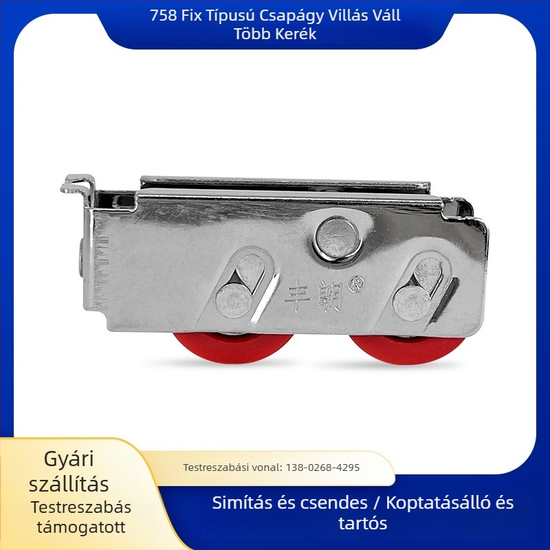 Ajtó- és ablakcsapágy görgő, modell 758 rögzített görgő-karú dupla kerékkel; krómozott vaslemez; sínív R6.5; maximális teher 40 kg