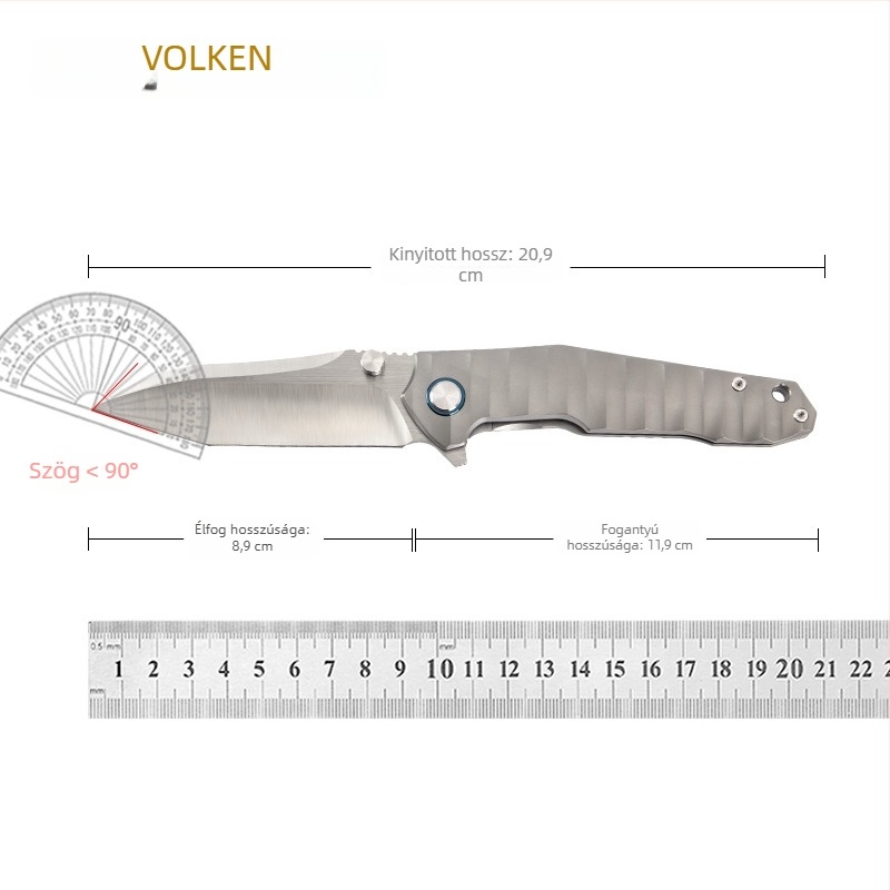 Woden többször funkciójú összecsukható kés, titánium ötvözetű penge, pengehossz 8,9 cm, gyorsnyitású mechanizmus, kempingezéshez