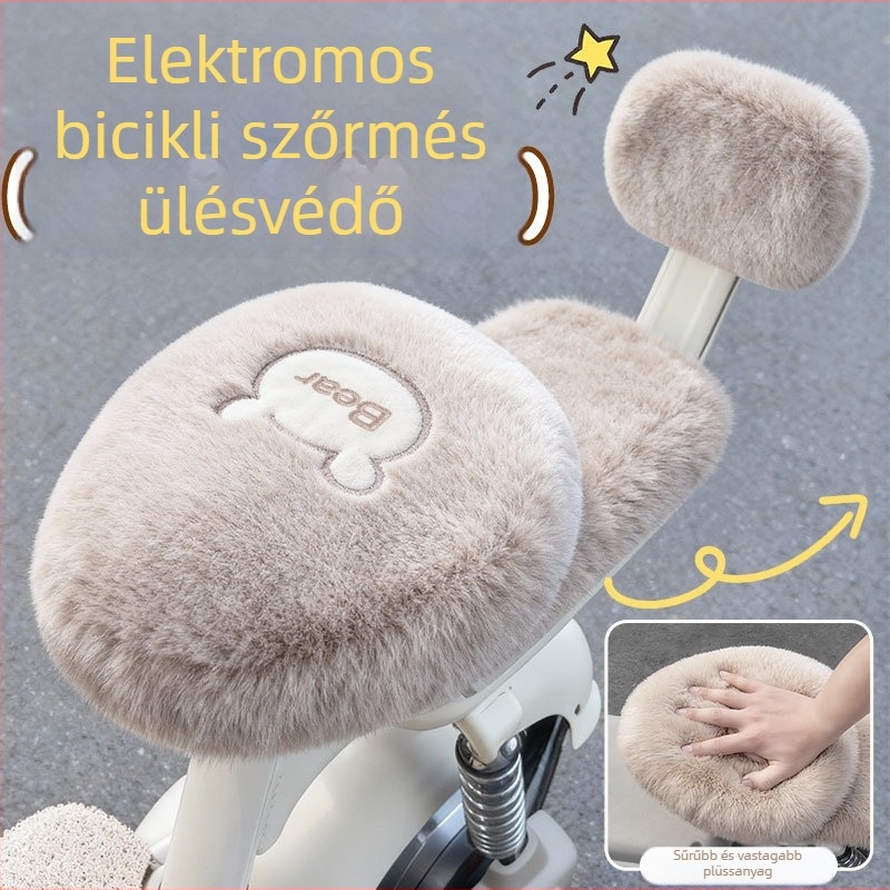 Kerékpár és elektromos járművekhez 3 részes plüss ülőpárna készlet, téli meleg, univerzális, vastított dizájn.