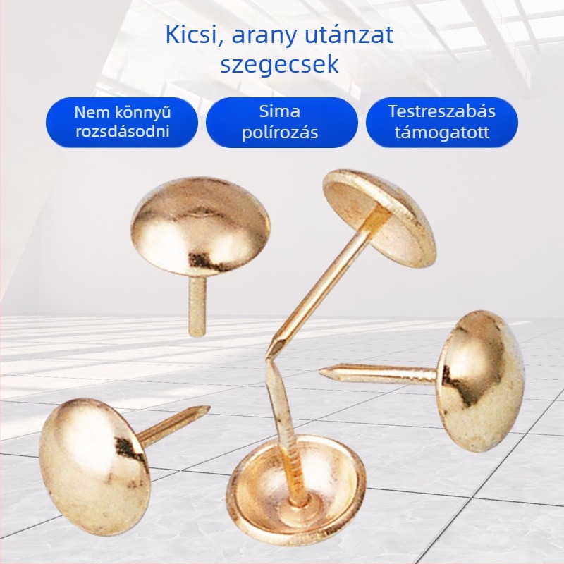 Kis méretű, arany utánzatú díszítő bútorfejek és szegek kanapékhoz, szekrényekhez és éjjeliszekrényekhez