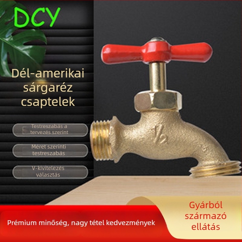 Réz anyagú menetes kifolyócsap mosógéphez és kerti slaghoz, 1/2 inch csatlakozás, modell DCY0003, egykaros működtetés