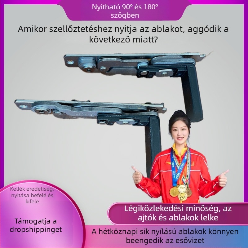 Rejtett ablakcsukló – 60 típusú belső nyíló ablakhoz, cinkötvözet, 3,5 mm vastagság, JS-JL208, elektroplakolás, 90°/180°