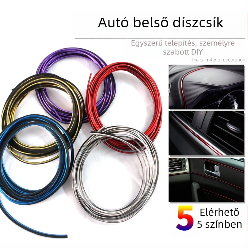 Autó belső dekoratív díszléc az ajtópanelen, műszerfalon és középkonzolon, beépített fényes csíkkal