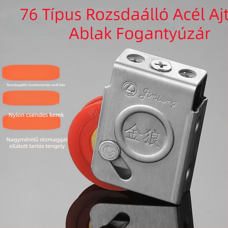Ajtó- és ablaknyomó görgő típus 76 – rozsdamentes ház, nylon görgő, réz mandrel; maximális teher 50 kg