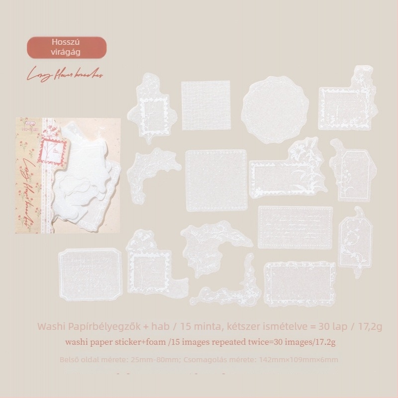 Washi 3D habosított matricák naplóhoz - Mr.paper sorozat, engedélyezett magánmárka (Vastagság: 1; Ragasztási rendszer: 1; Használható felületek: 1; Alkalmazási terület: 1)