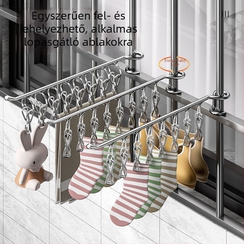 Rozsdamentes acél ruhaszárító állvány, hordozható, egyrúdús kialakítás, több klipsz zoknik és alsóneműk számára