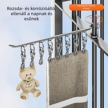 Rozsdamentes acél ruhaszárító állvány, hordozható, egyrúdús kialakítás, több klipsz zoknik és alsóneműk számára