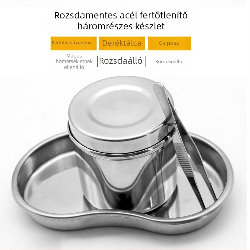 Tattoo dezinfekció háromrészes készlet: rozsdamentes acél alkoholtartály, csipesz és vattakorong-tartó