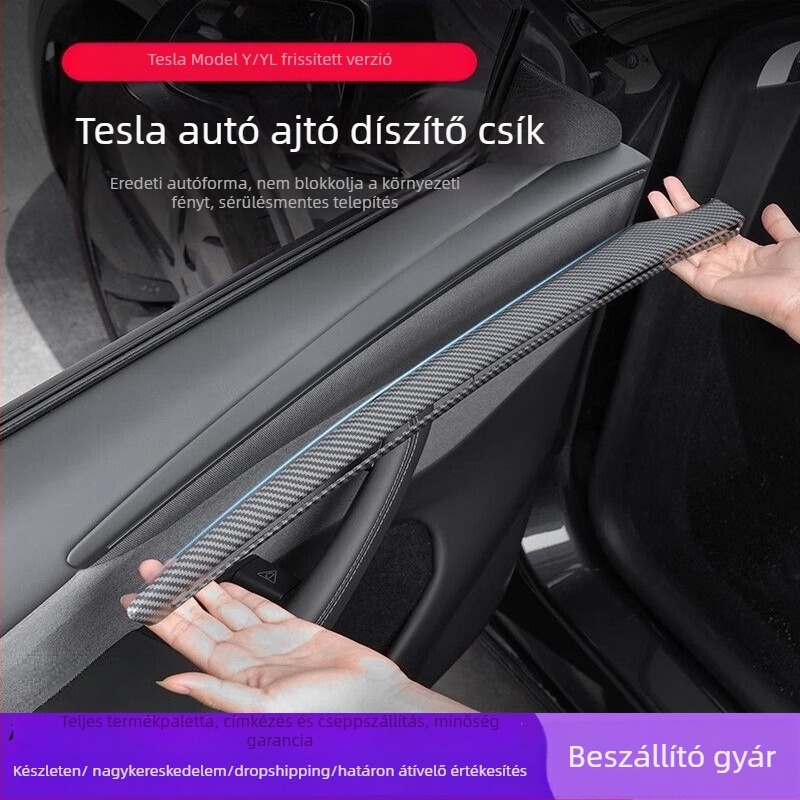Tesla Model Y ajtó díszítő matricák – ABS anyag, kompatibilis automata váltóval, belső panel védelme