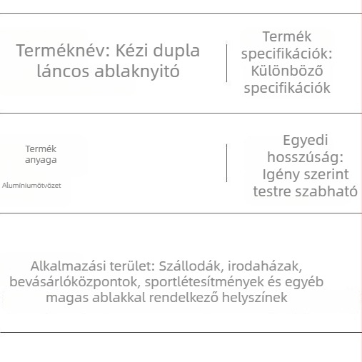 Kézi hajtású ablaknyitó dupla lánccal – füstkivezetéshez és tűzvédelmi összeköttetéshez, ötvözet, modern minimalista dizájn