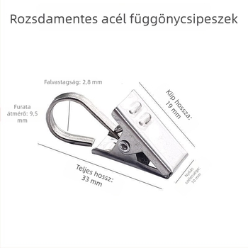 Nemesacél függönyklipsz kampó, erős, vastagított